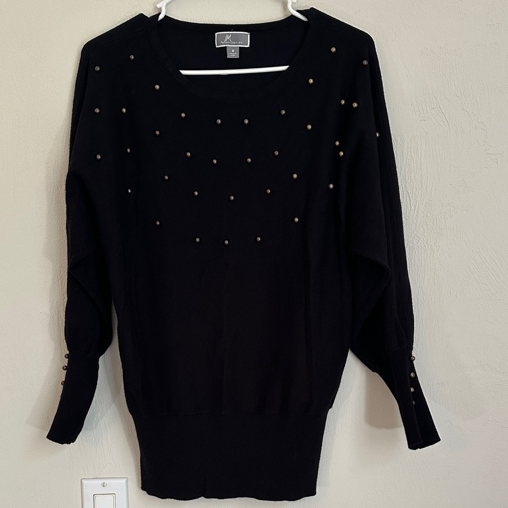 JM Collection Black Knit Top with Stud Detail Women’s Size M